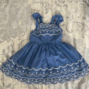 EUC Cat & Jack Chambray Dress with embroidered white details, Size 3T